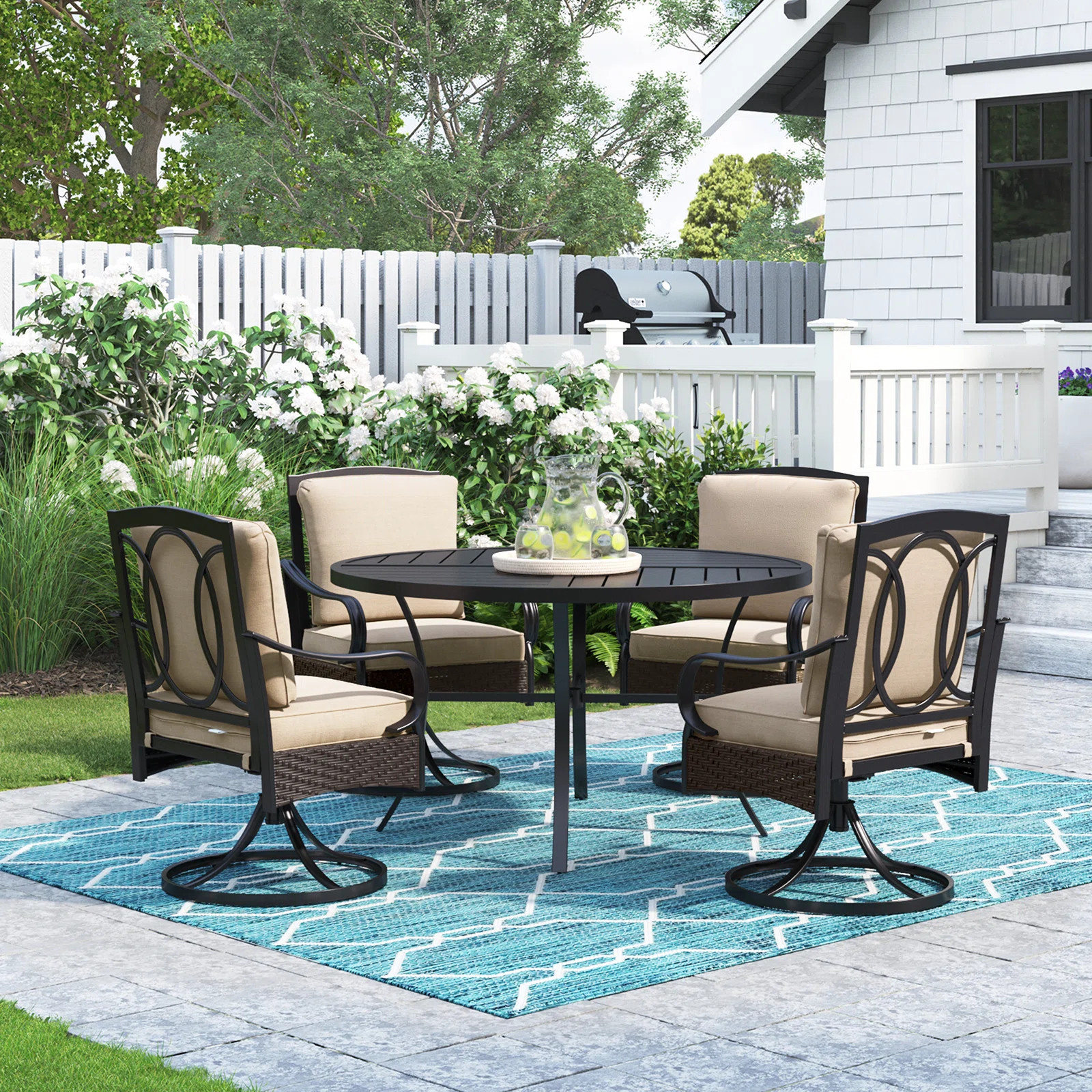 Aromola 4 - Person Round Outdoor Patio Dining Set with Swivel Chairs & Cushions | Wayfair North America