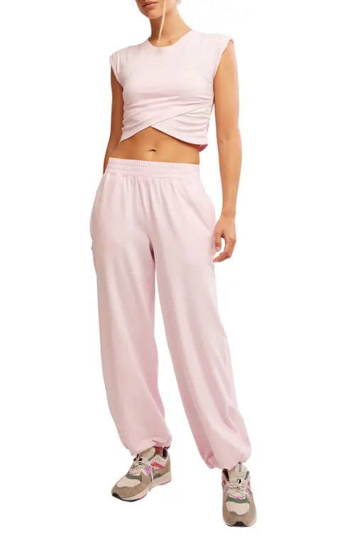Free People Golden Hour Crop T-Shirt & Joggers Set in Pink Fuschia at Nordstrom, Size Large | Nordstrom