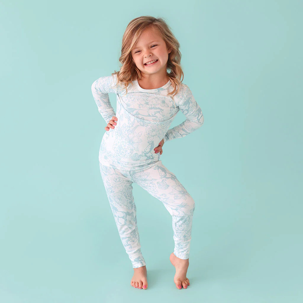Floral Blue Long Sleeve Toddler Pajamas | Charlotte Anne | Posh Peanut