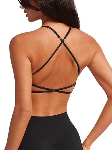 Black Sports Bras for Women Backless Triangle Strappy Adjustable Straps Sexy V Neck Workout Yoga Gym Athletic Y2k Casual Tops Bralettes Camisole Activewear(Black XX-Large) | Amazon (US)