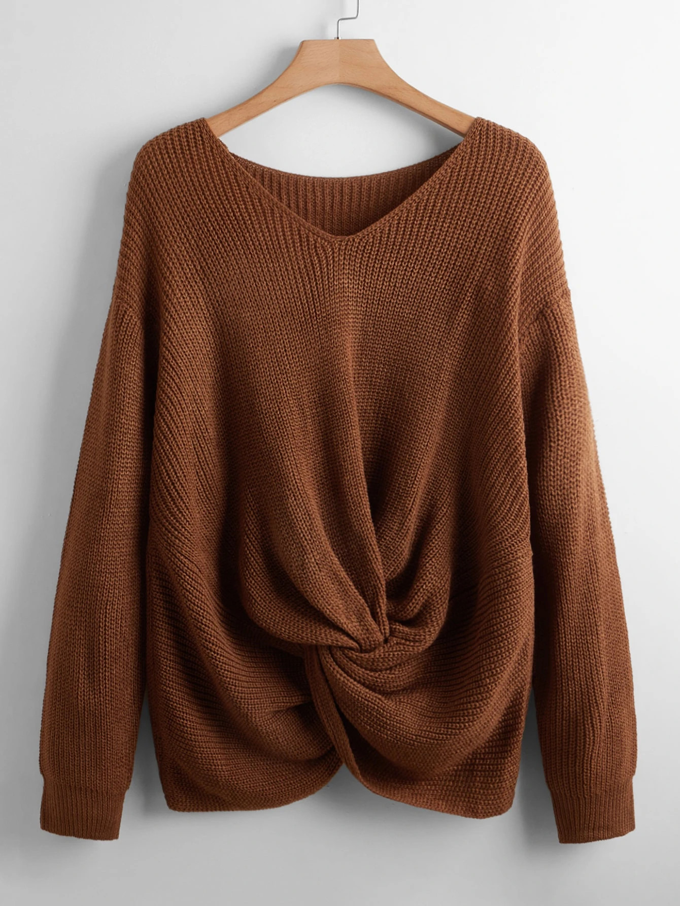 Plus Twist Hem V Neck Sweater | SHEIN