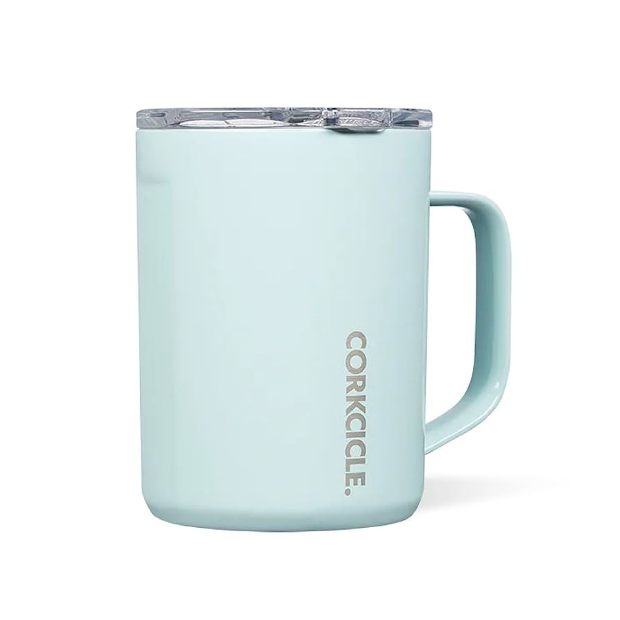Corkcicle Triple Insulated Coffee Mug with Lid and Handle, Powder Blue, 16 oz – Stainless Steel... | Amazon (US)