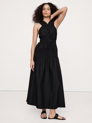 Cotton Poplin Ruched Drop-Waist Maxi Dress | Banana Republic (US)