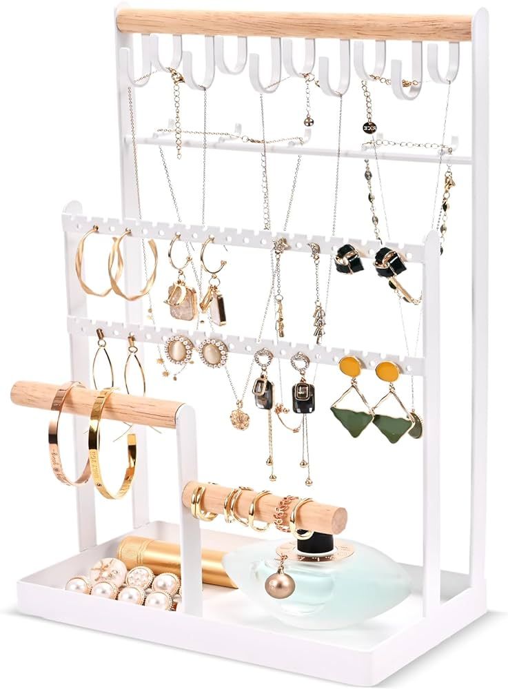 Lolalet Jewelry Holder Organizer Necklace Stand, 6 Tier Jewelry Rack Necklace Holder with 15 Hook... | Amazon (US)