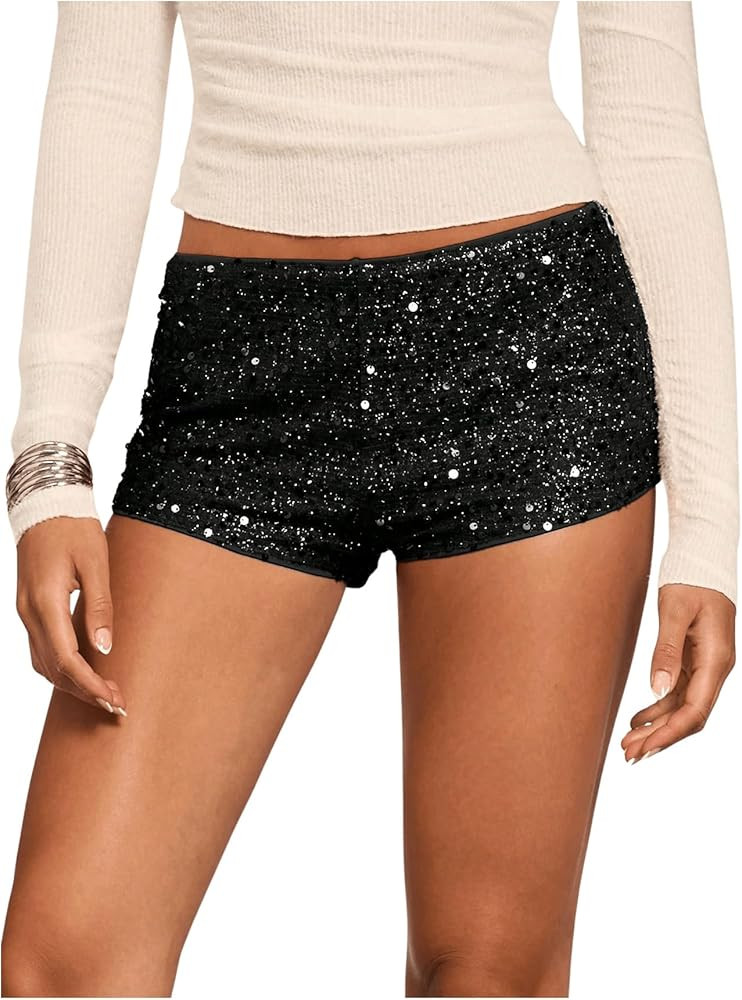 SHENHE Women's Sparkly Sequin Shorts Y2k Low Rise Sexy Glitter Party Rave Club Shorts | Amazon (US)