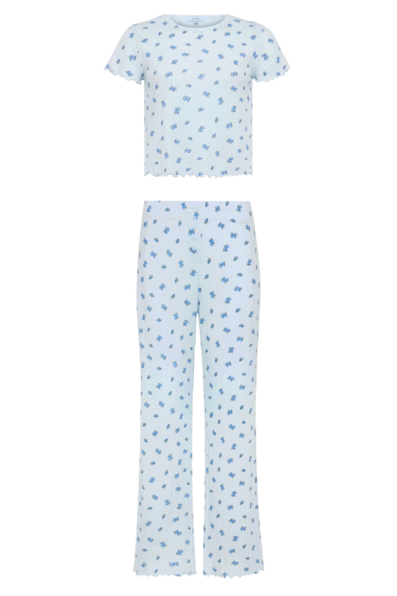 Pointelle Pajama Pant Set | Ditsy Blue | nuuds