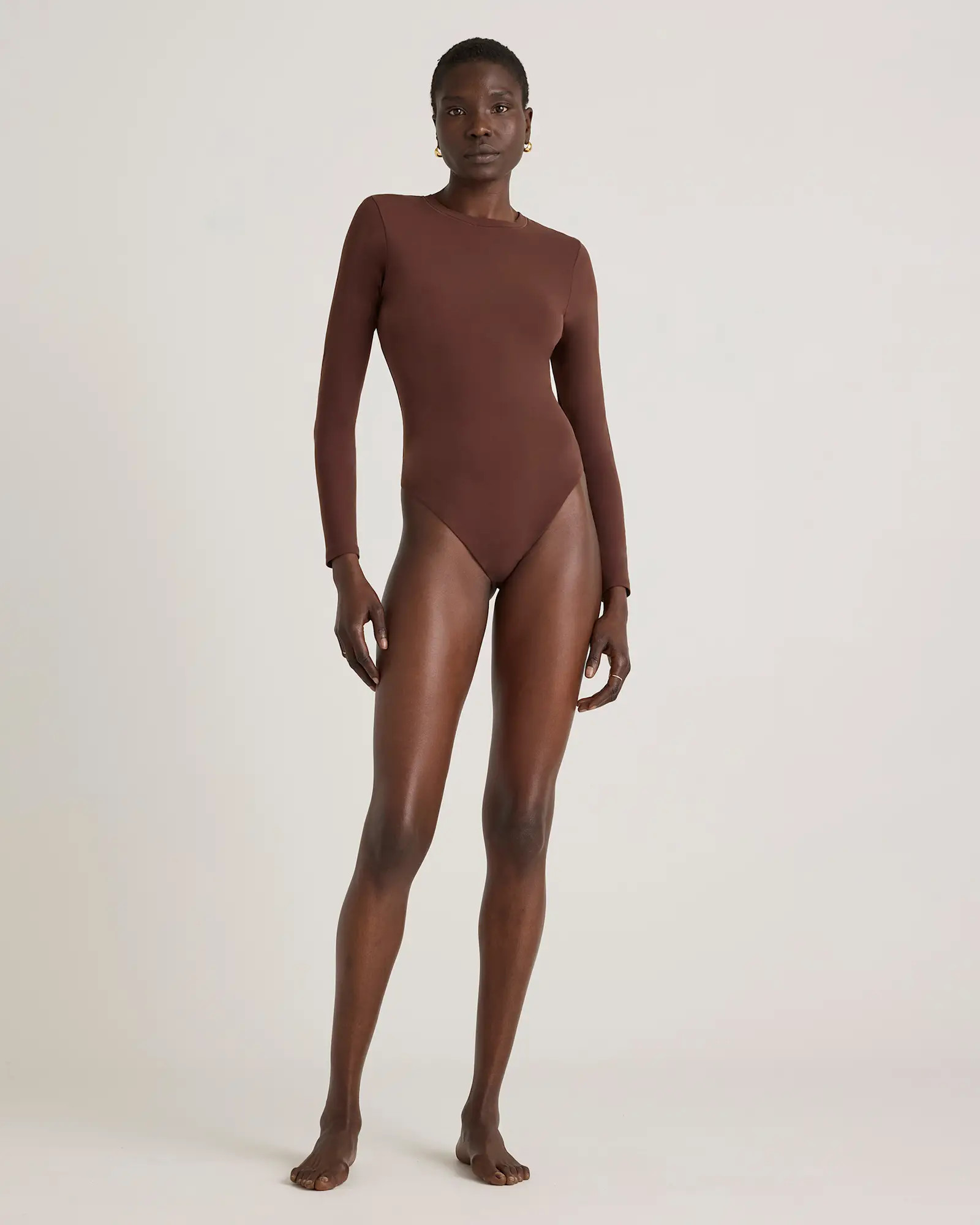 Second Skin Long Sleeve Crew Neck Bodysuit in Cocoa | Quince