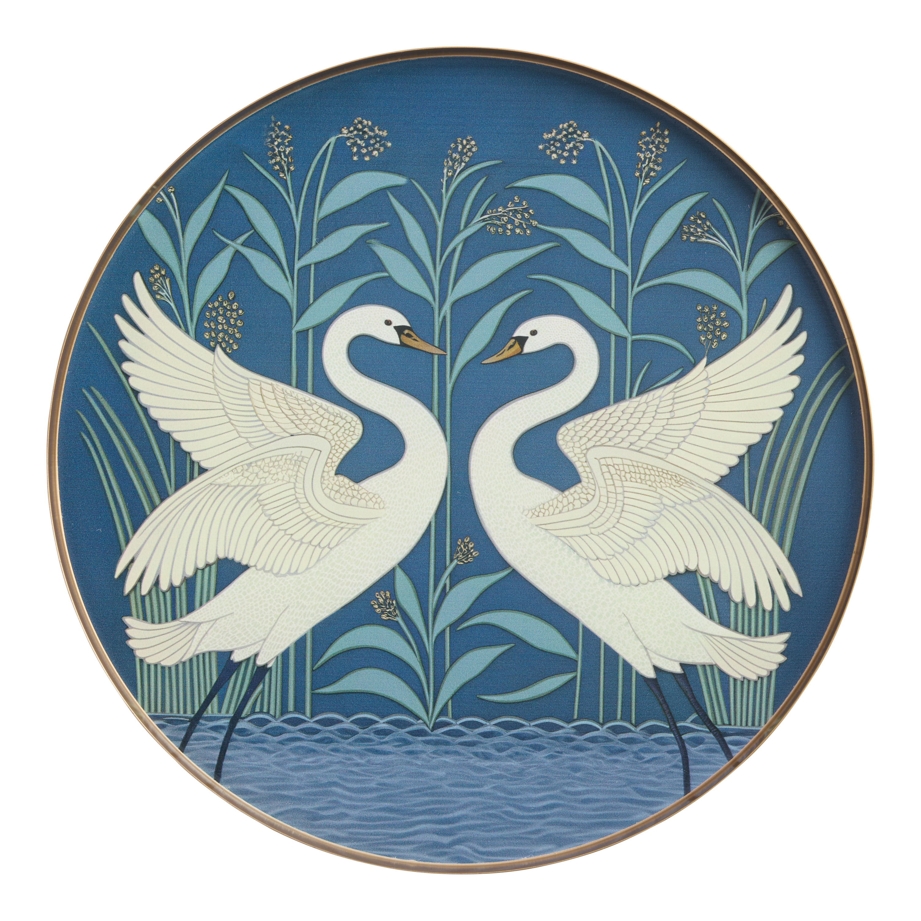 Round Enameled Metal Swan Tray | World Market