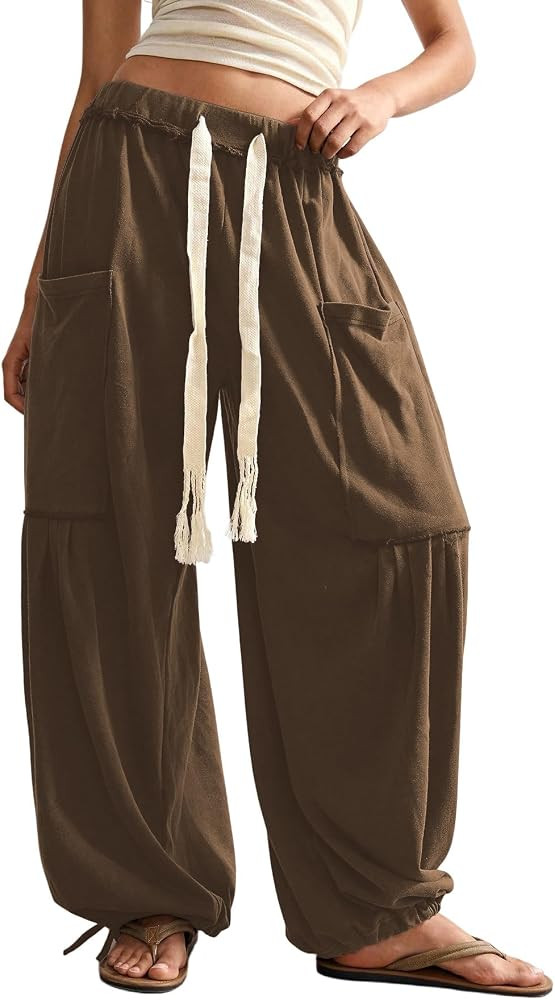 RoseSeek Women's Baggy Boho Harem Pants Wide Leg Sweatpants with Pockets | Amazon (US)