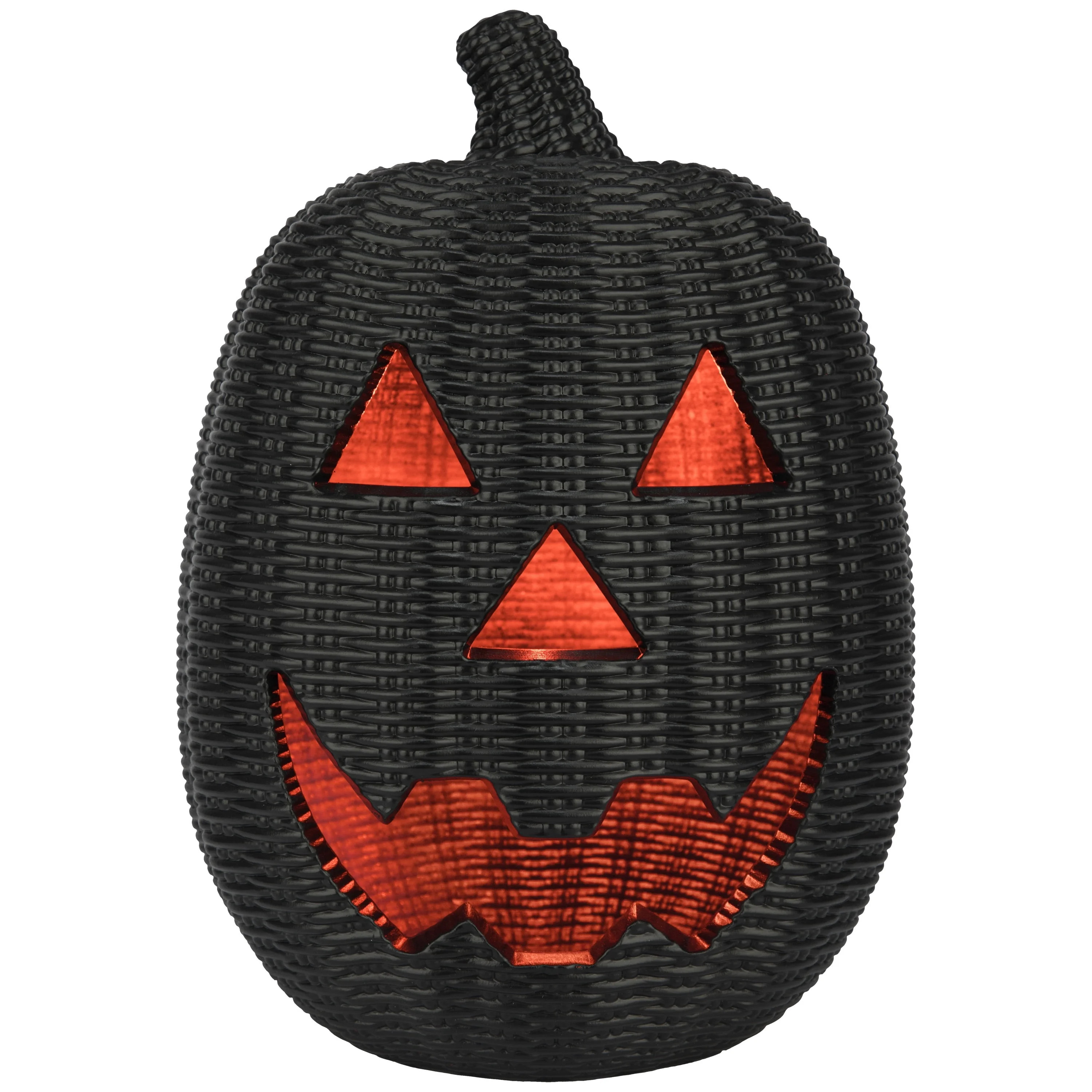 Light-Up Woven Jack-o'-Lantern Decoration, Black, 12", Halloween by Way To Celebrate - Walmart.com | Walmart (US)