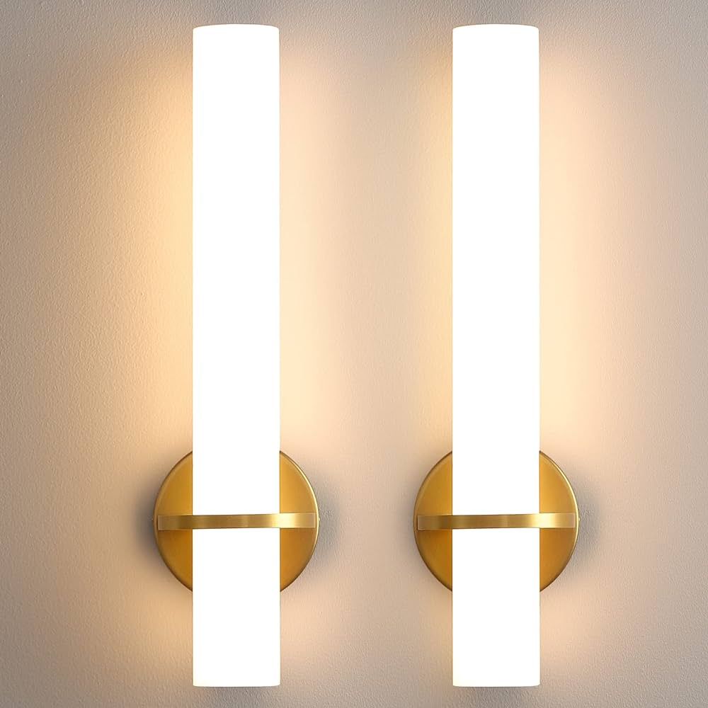Gold Wall Sconces Set of Two - Dimmable Modern Sconces Wall Lighting 18W 3000K Led Wall Lights Ac... | Amazon (US)