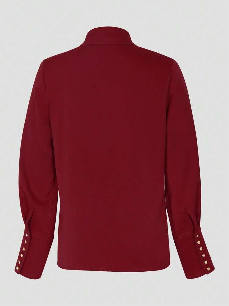 [Customized Development] New Women's Fashion Long Sleeve Solid Color Shirt, Summer Elegant | SHEIN