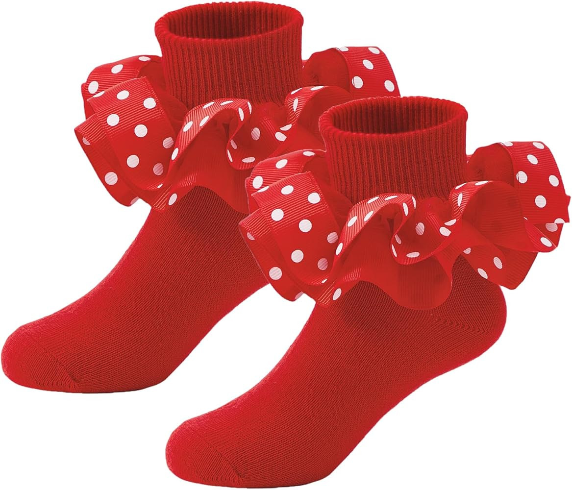 Durio Ruffle Socks for Girls Toddler - Lace Polka Dot Frilly Dress Ankle Socks for Kids and Babie... | Amazon (US)