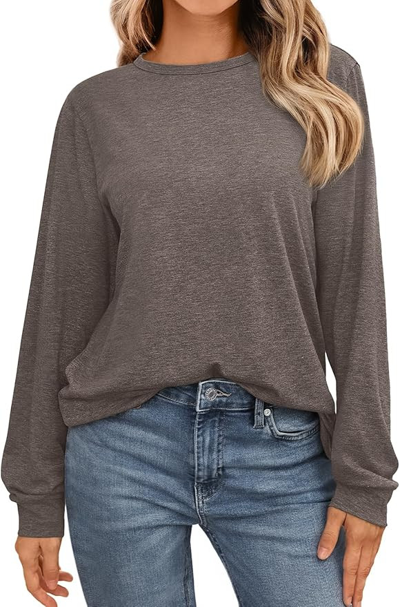 AUTOMET Women's Long Sleeve Shirts Loose Fitted CrewNeck Solid Color Basic Tops Casual Outfits | Amazon (US)
