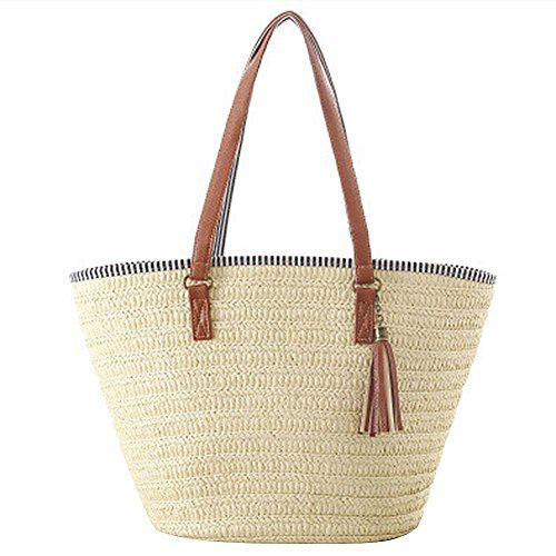 HOSPORT Women Straw Totes Beach Shoulder Handbag Woven Bag Holiday Zipper Shop Handbags | Amazon (US)