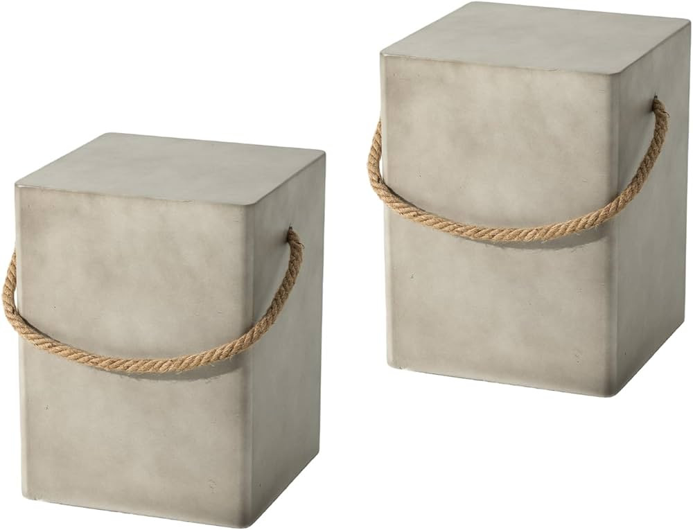 COSIEST Set of 2 Concrete Side Table, Rectangular Outdoor Side Table w Hemp Rope Handles,15''Pati... | Amazon (US)