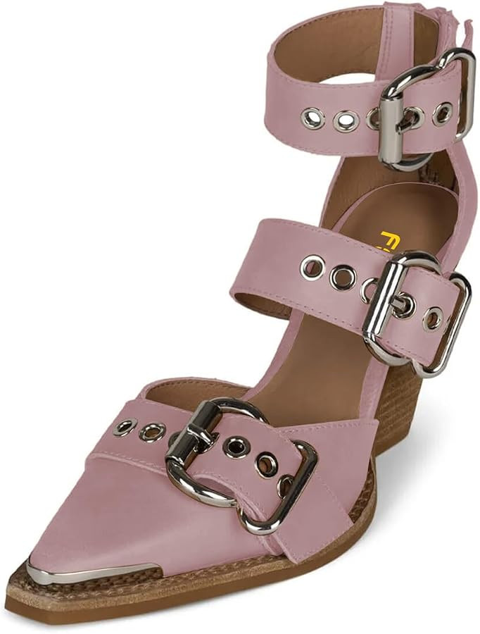 FSJ Women's Pointed Toe Strappy Wedge Heel Sandals | Amazon (US)