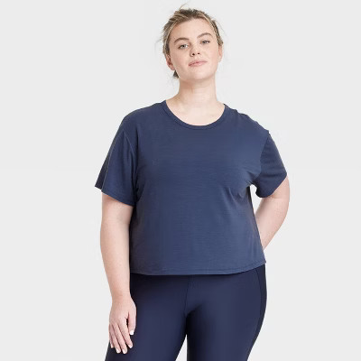 Women's Beyond Ease Crew Neck Short Sleeve T-Shirt - All In Motion™ Navy Blue XXL: Moisture Wicking, Quick Dry | Target
