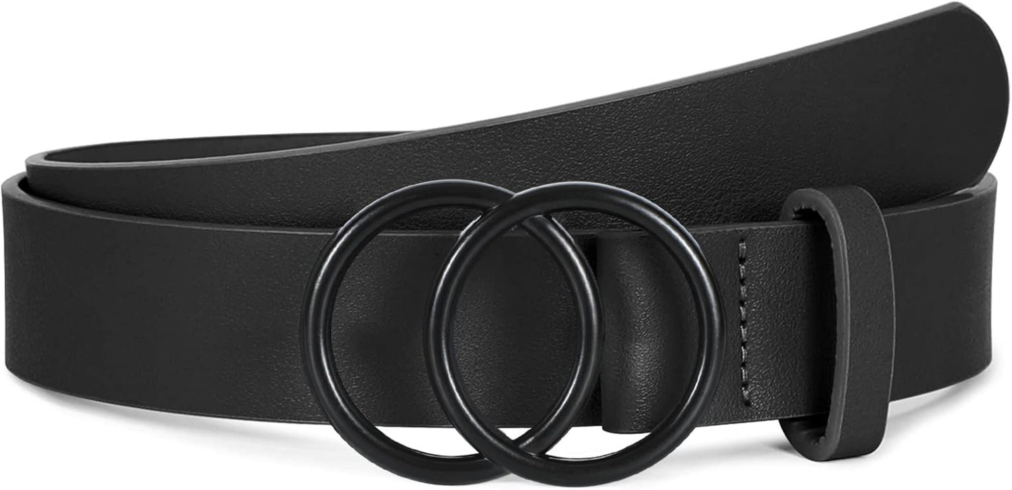 SUOSDEY Women Leather Belt Fashion Double O-Ring Soft Faux Leather Waist Belts For Jeans Dress | Amazon (US)