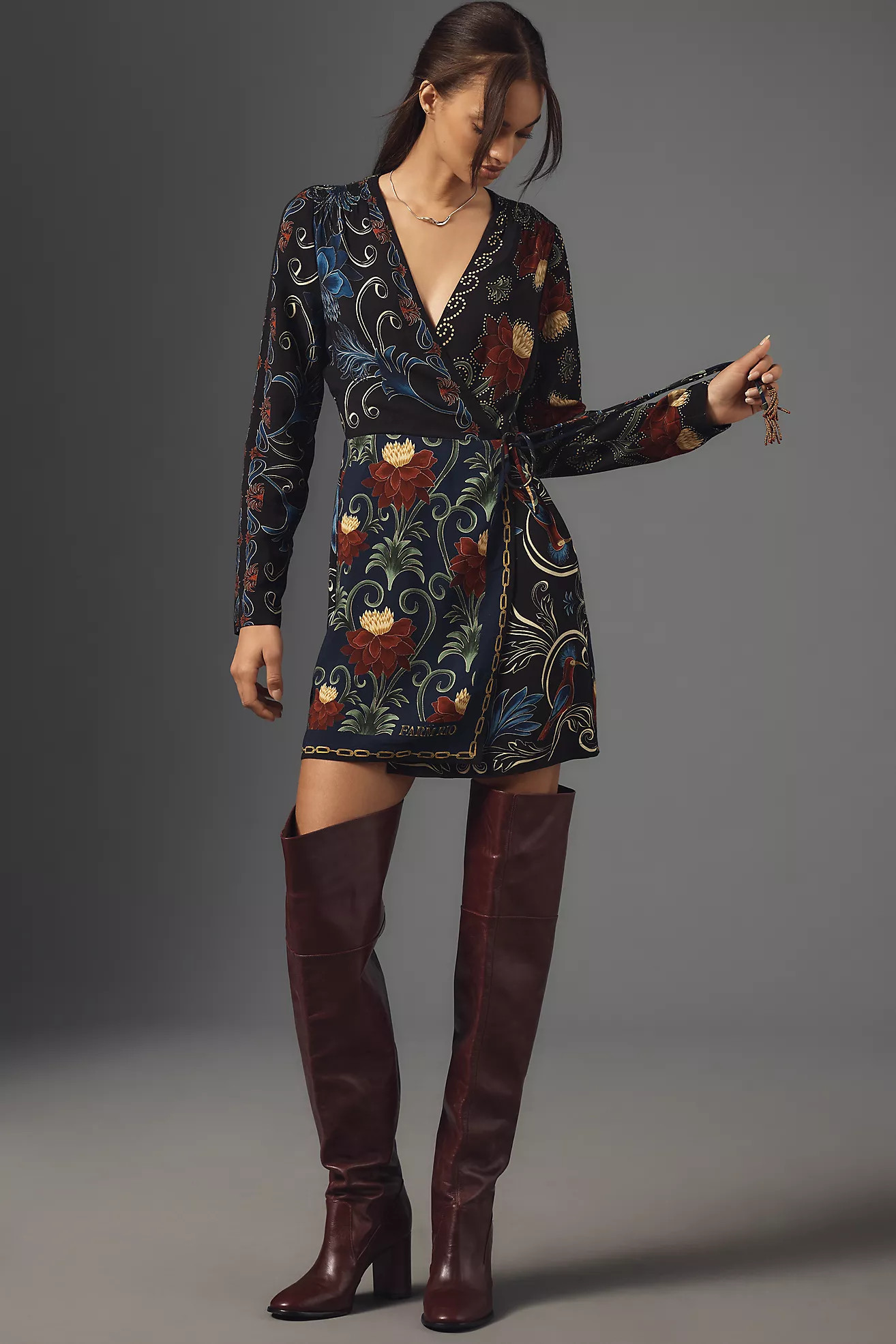 Farm Rio x Anthropologie Mixed Arabesque Scarves Wrap Mini Dress | Anthropologie (US)