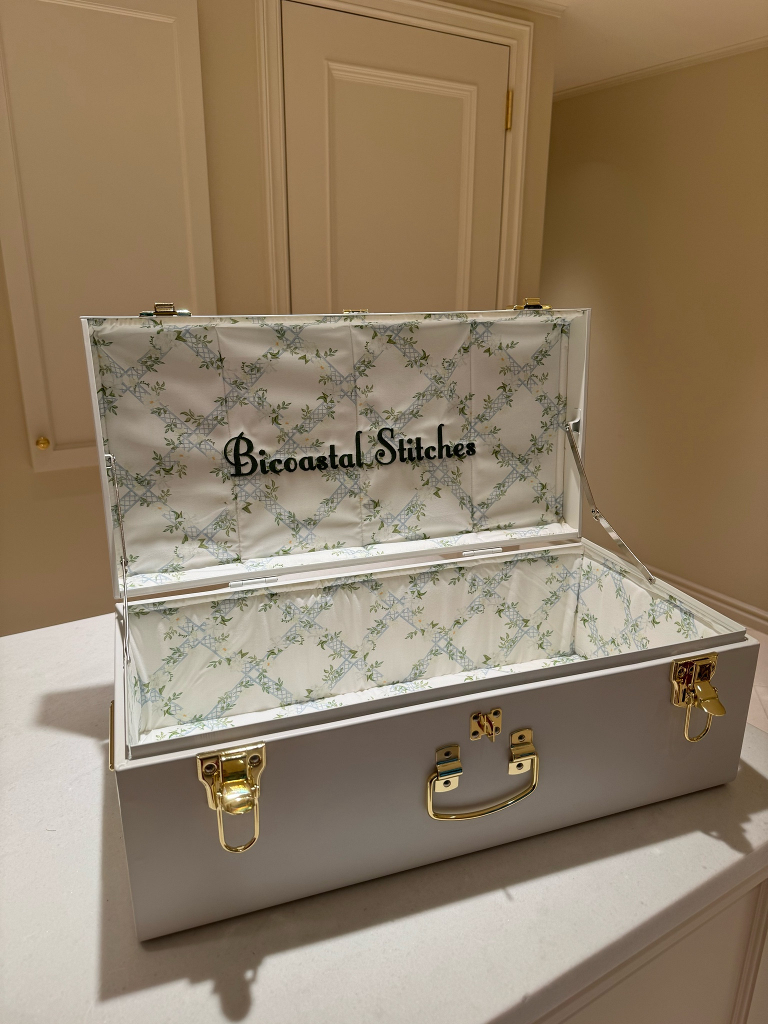 Needlepoint finishing storage, petite keep, needlepoint treasures