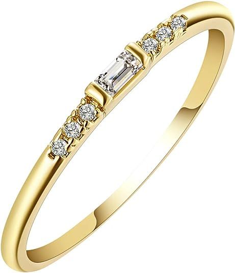 Tiny 18k Gold Plated Rings for Women Baguette Round Cubic Zirconia Engagement Wedding Stackable B... | Amazon (US)