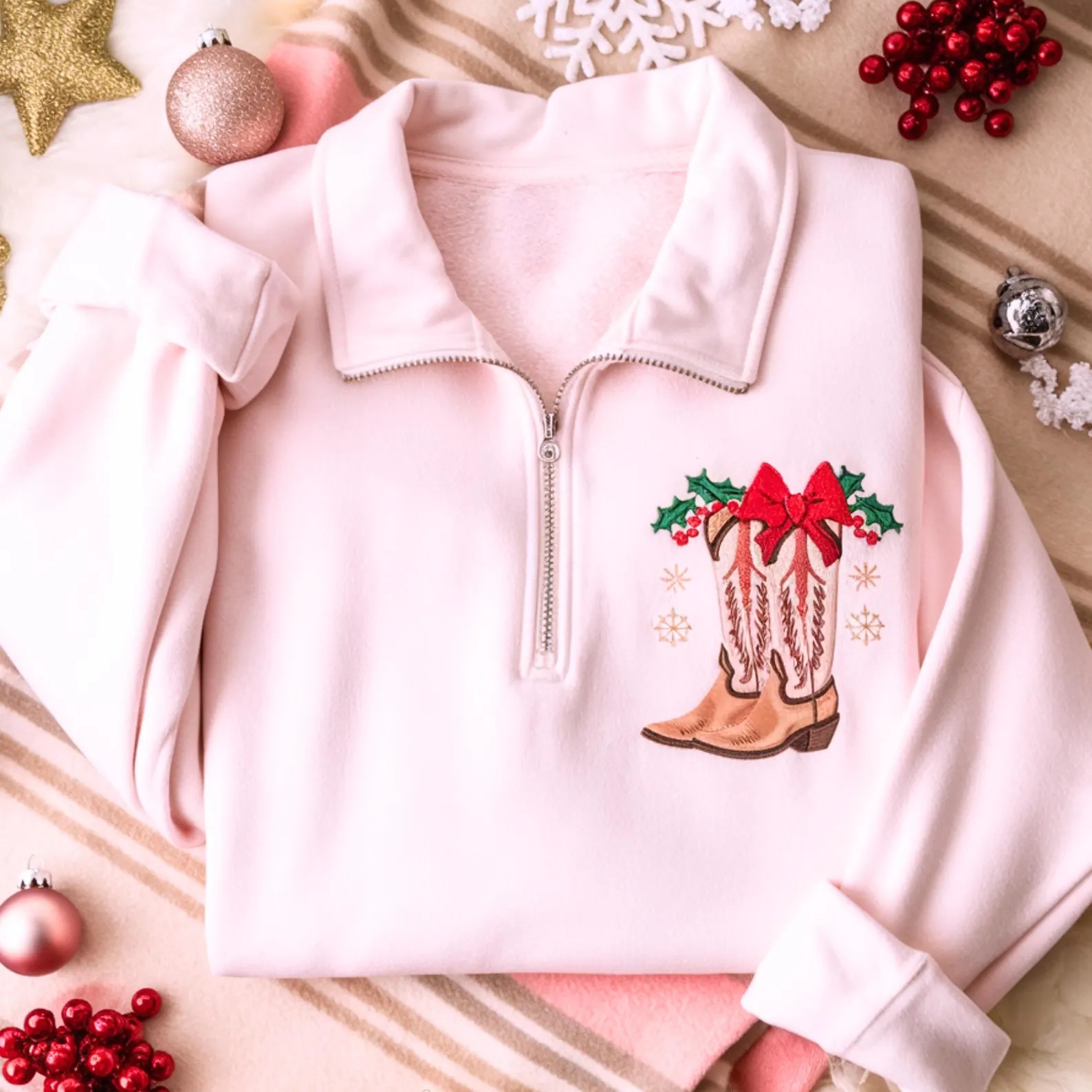 Embroidered Howdy Christmas Quarter Zip Sweatshirt: Cowgirl Boots Christmas Sweater, Coquette Shi... | Etsy (US)