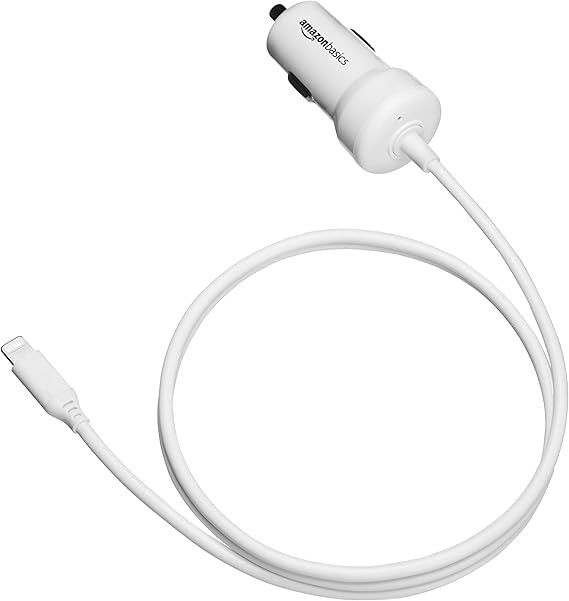 Amazon Basics Straight Cable Lightning Car Charger, 5V 12W, 3 Foot, White | Amazon (US)