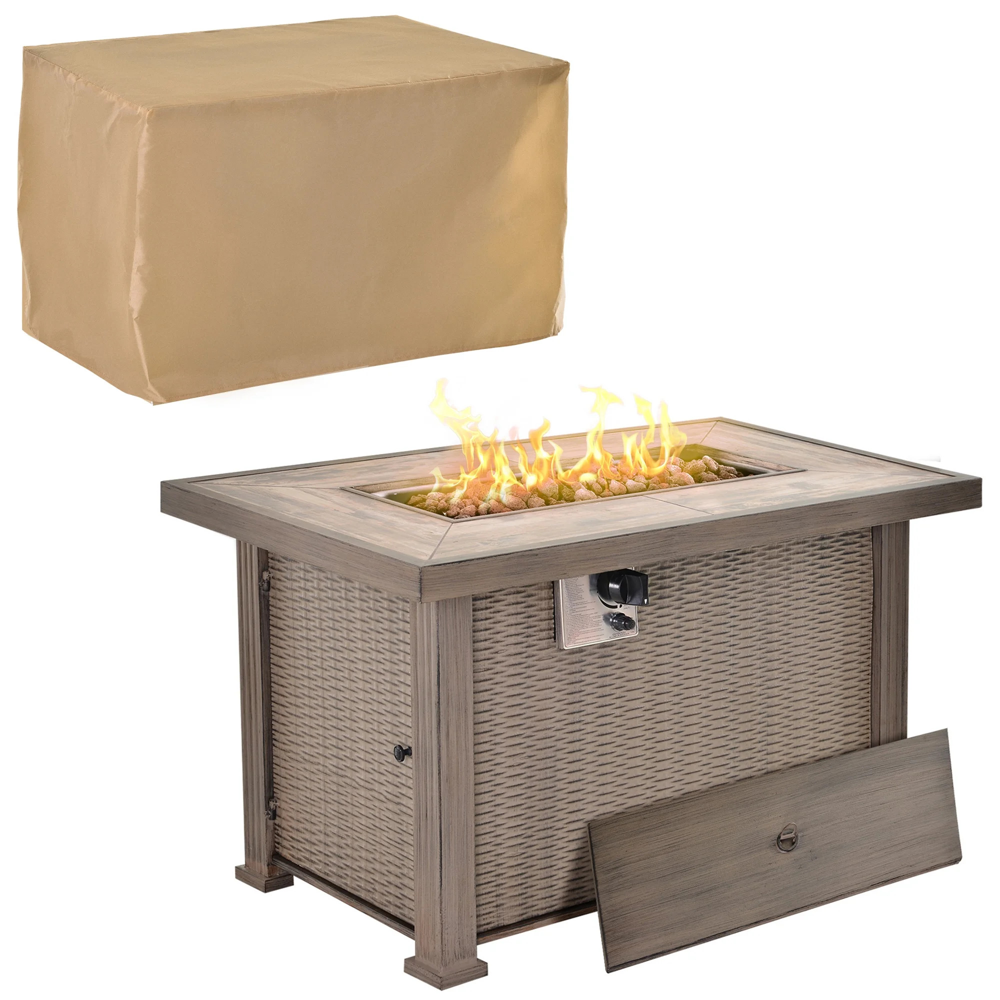 Outsunny Propane Fire Pit Table 50,000BTU Outdoor Auto Ignition Firepit w/ Lid - Walmart.com | Walmart (US)