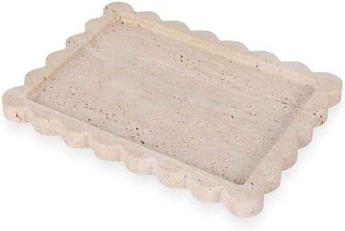 11"x8" Natural Travertine Tray with Scalloped Edge, Marble Rectangle Vanity Tray for Bathroom, Ki... | Amazon (US)