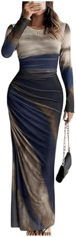 Women's Tie Dye Long Sleeve Maxi Dress Bodycon Ruched Night Out Formal Cocktail Long Dress for We... | Amazon (US)