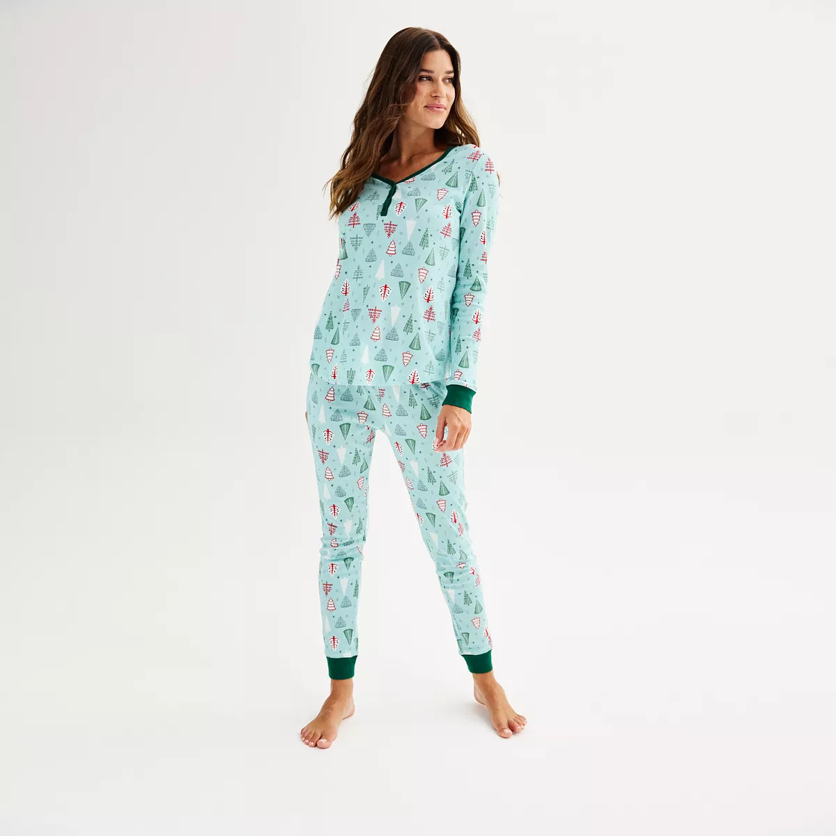 Women's LC Lauren Conrad Jammies For Your Families® Aqua Winter Tree Pajama Set | Kohl's