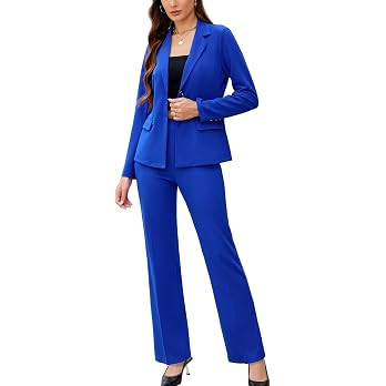 Women's 2 Piece Suits Business Casual Outfits Long Sleeve Solid Pantsuits Professional Office Wor... | Amazon (US)