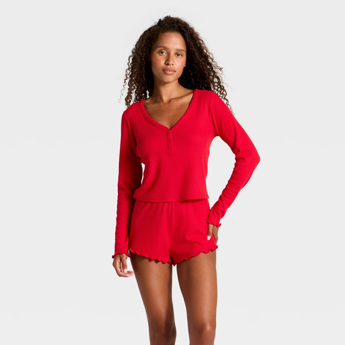 Women's Waffle Long Sleeve Top and Shorts Pajama Set - Wild Fable™ | Target