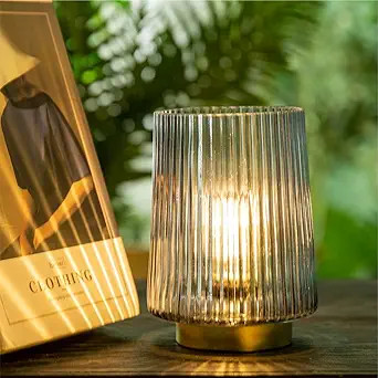 Battery Operated Lamp - Cordless Glass Table Lamp, Battery Powered Nightlight with LED Bulb, Fanc... | Amazon (US)