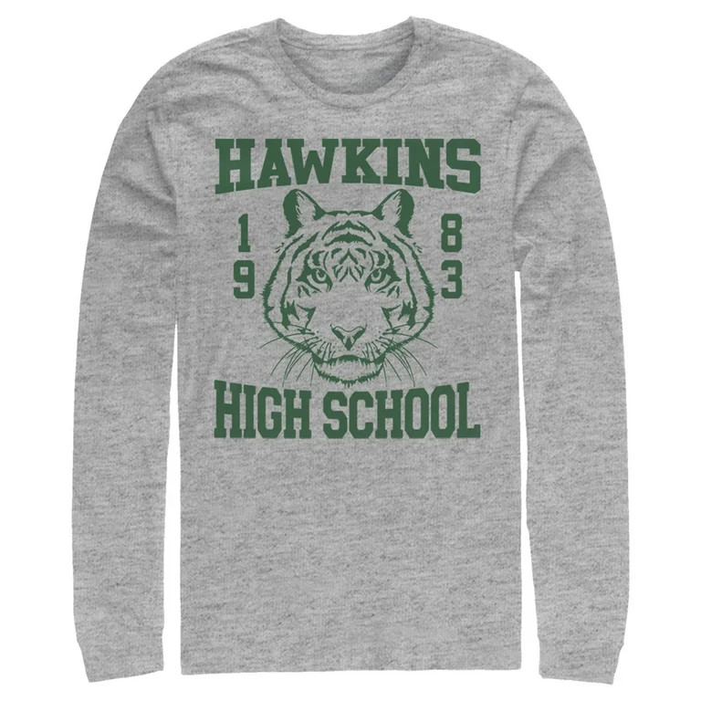 Netflix Men's Stranger Things Hawkins High School Tiger 1983  Long Sleeve Shirt Athletic Heather ... | Walmart (US)