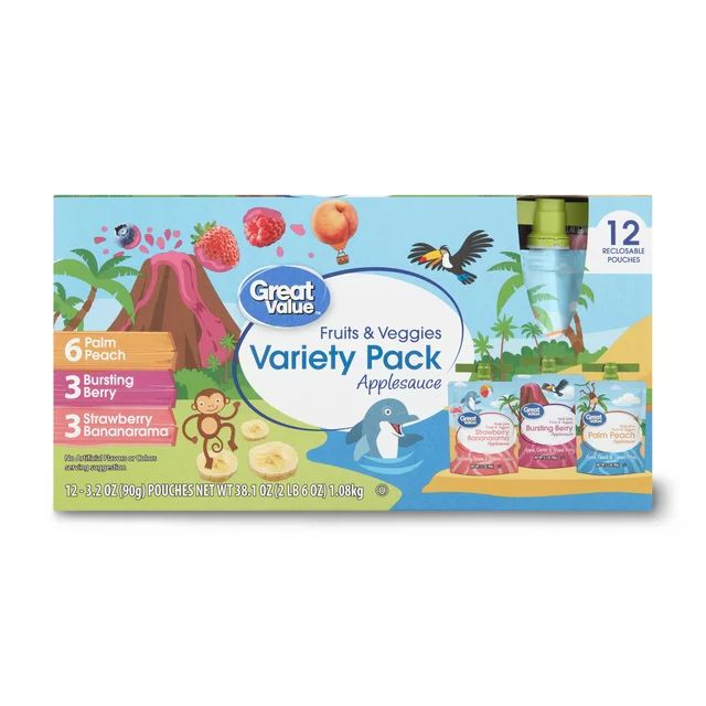 Great Value Fruits and veggies Variety Pack Applesauce Pouches, 3.2 oz, 12 Pack | Walmart (US)