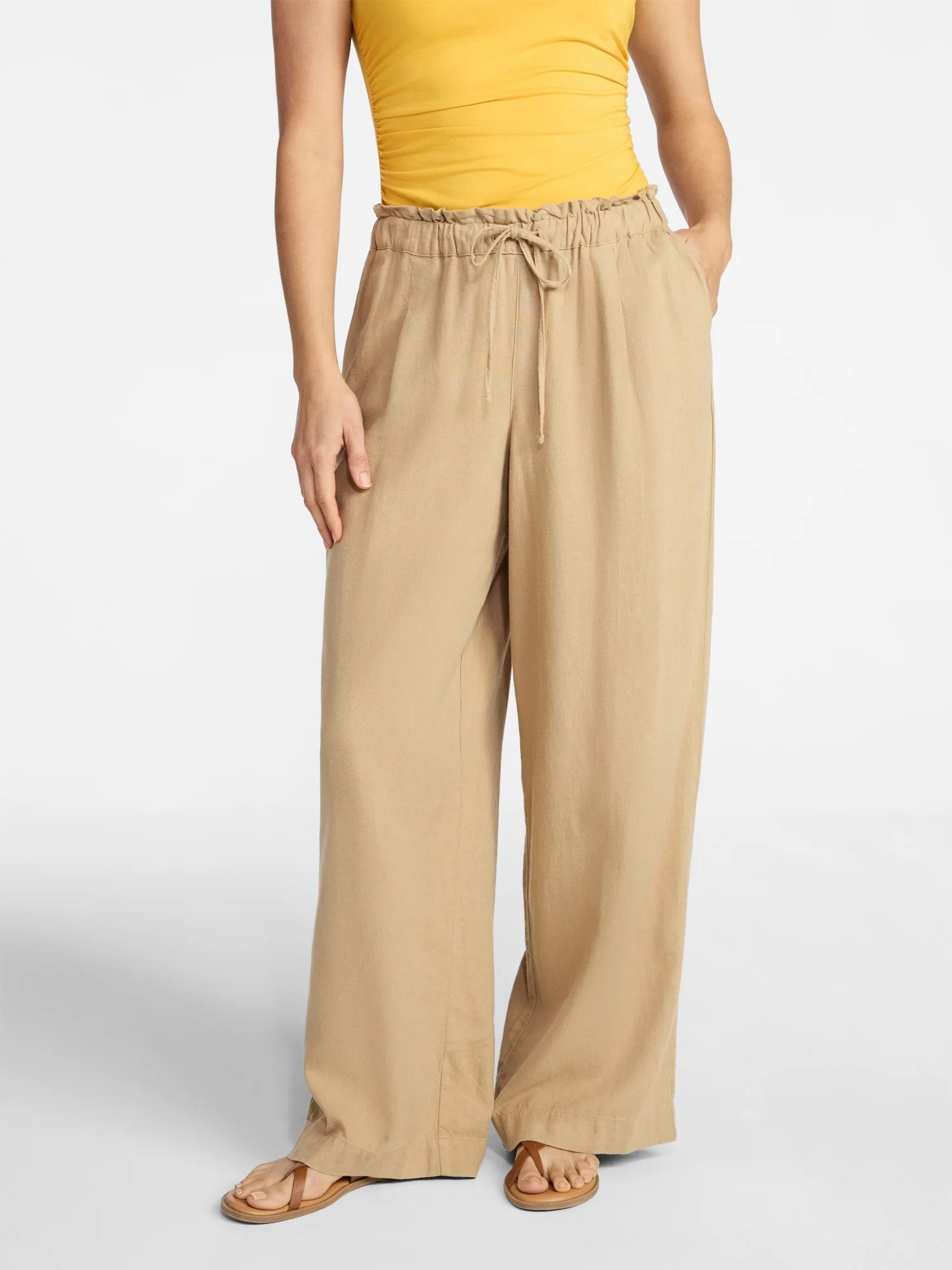 Time and Tru Women's Wide Leg Linen Blend Pants, Sizes XS-XXXL | Walmart (US)