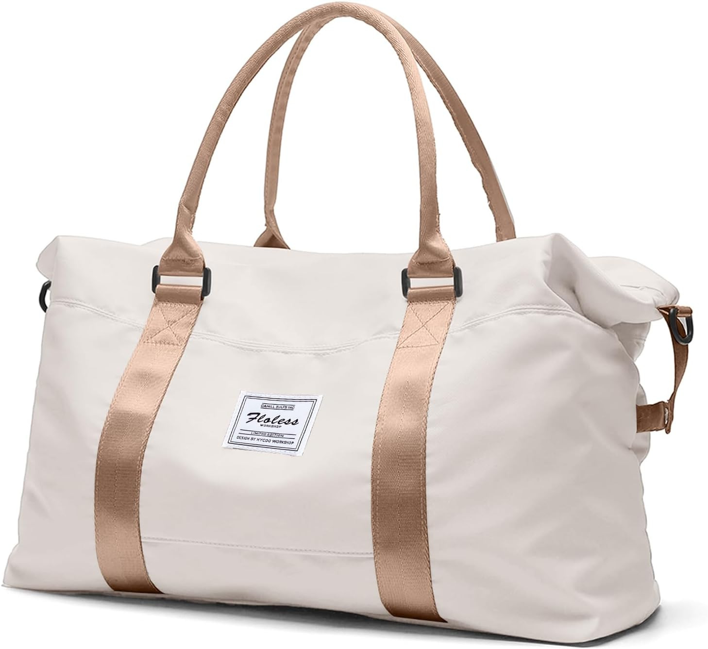 Travel Duffel Bag,Weekender Overnight Bag for Women,Carry-on with Wet Pocket,Extra Large,Beige & Brown | Amazon (US)