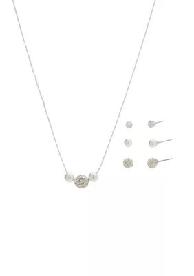 Belk Silverworks Cubic Zirconia Pearl Silver Necklace and Earrings Set | Belk