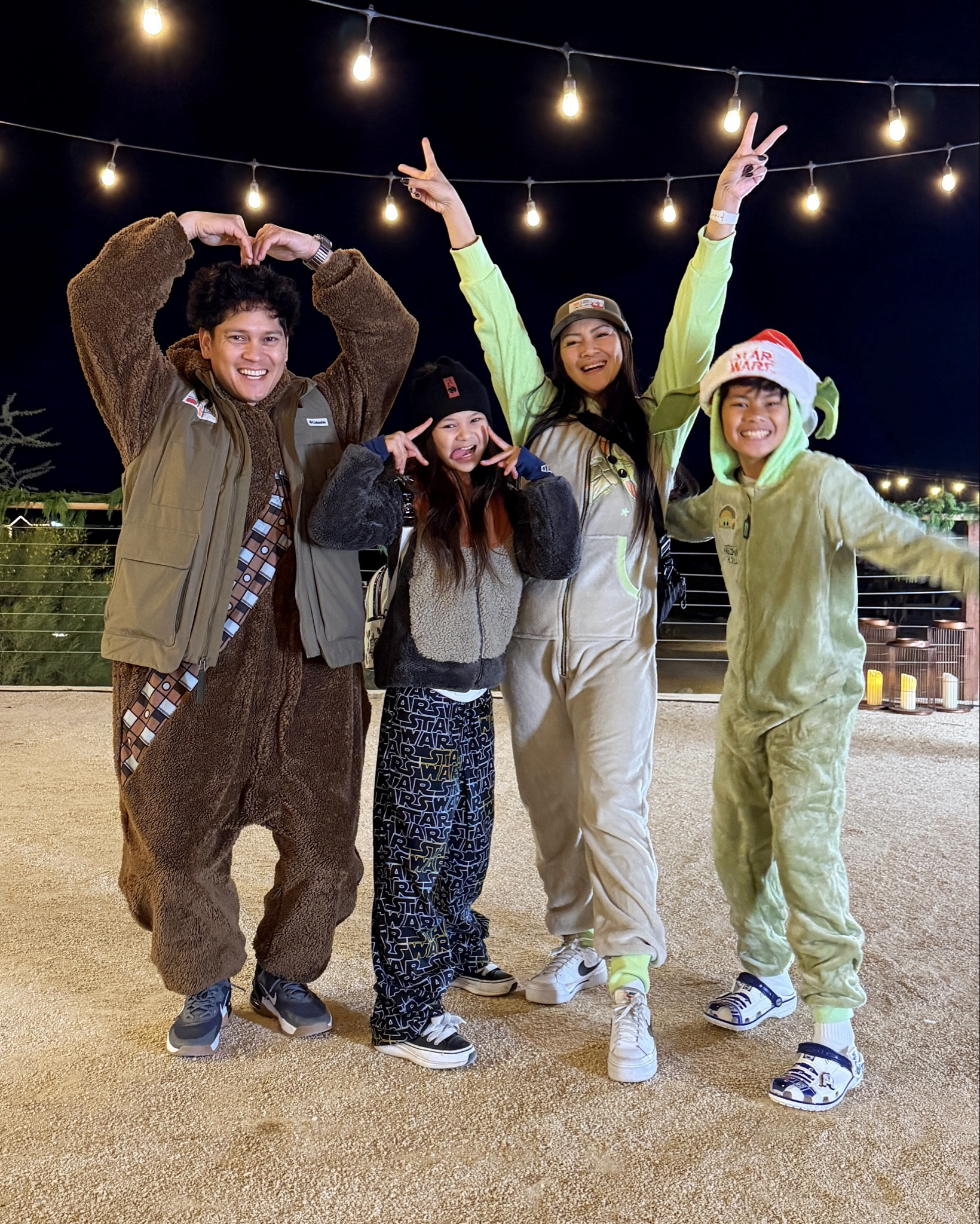 Cozy family night vibes ✨ at The Star Wars Holiday getaway trip. In our warm, cozy onesie pajamas - Star Wars print Chewbacca, and Grogu styles. Soft loungewear for chilly nights, holiday mornings, or relaxing at home. Perfect matching family PJs for the season and fun group style moment! (The Star Wars x Columbia vest, beanie, hat, kids Ewok jacket releasing soon) #LTKFamily 

#LTKKids #LTKHoliday #LTKGiftGuide