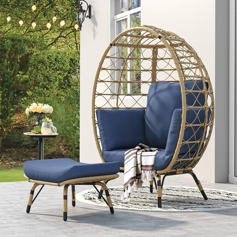 YITAHOME Egg Chair with Legs Outdoor Egg Lounge Chair with Cushion Wicker Chair PE Rattan Chair 3... | Amazon (US)