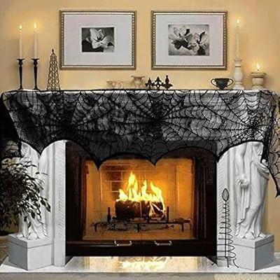 AerWo Halloween Decoration Black Lace Spiderweb Fireplace Mantle Scarf Cover Festive Party Suppli... | Amazon (US)