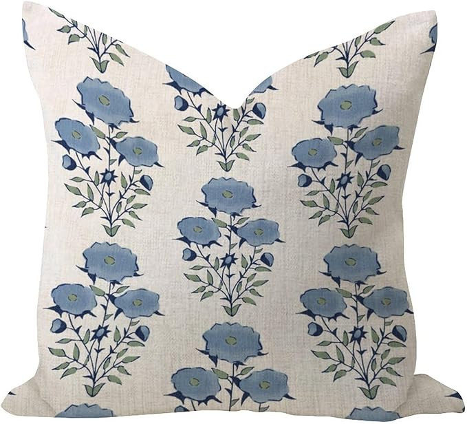 Blue Flower Throw Pillow Covers 22x22in Burlap Linen Elegant Pillow Shell Spring Summer Botanical... | Amazon (US)