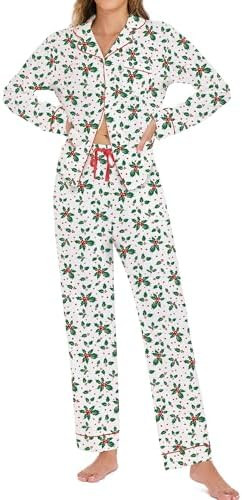 LUBOT Christmas Pajamas 100% Cotton Womens Pajamas Set 2 Piece Soft Button-Down Xmas PJs Set Slee... | Amazon (US)