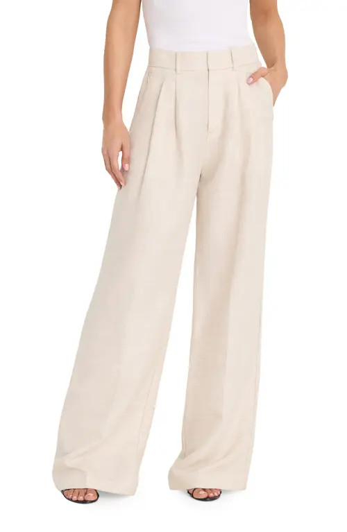 Good American Pleated Tencel™ & Linen Trousers in Oat at Nordstrom, Size 12 | Nordstrom