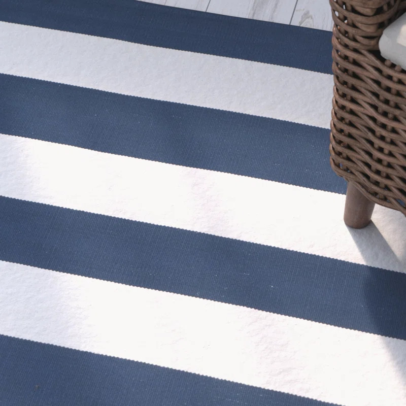 Brookvale Striped Handmade Flatweave Cotton Navy/Ivory Area Rug | Wayfair North America