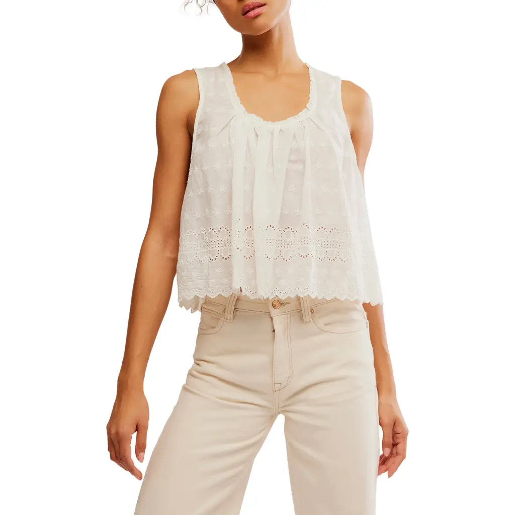 Free People Marina Eyelet Tank in Clean Ivory at Nordstrom, Size X-Small | Nordstrom