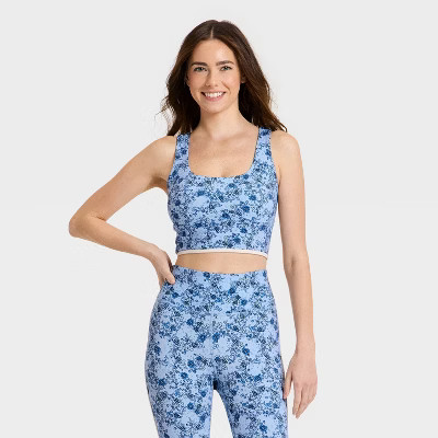 Women's Floral Print Piped Longline Sports Bra - JoyLab™ | Target