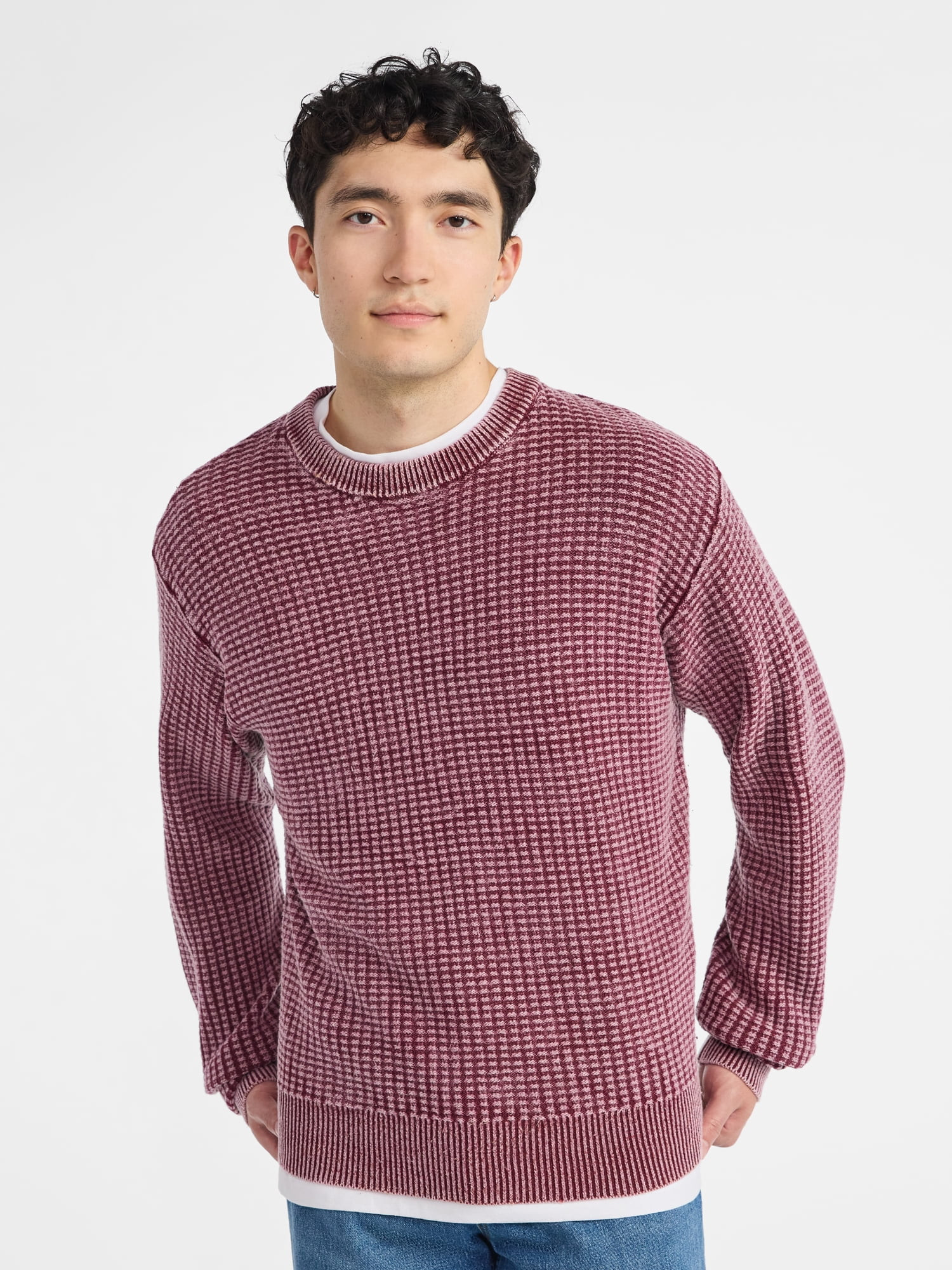 No Boundaries Men's & Big Men's Thermal Stitch Crewneck Sweater, Midweight, Sizes XS-3XL | Walmart (US)
